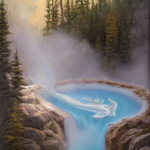 Image similar to dragon emerging from a hotspring at yellowstone national park, highly detailed oil painting