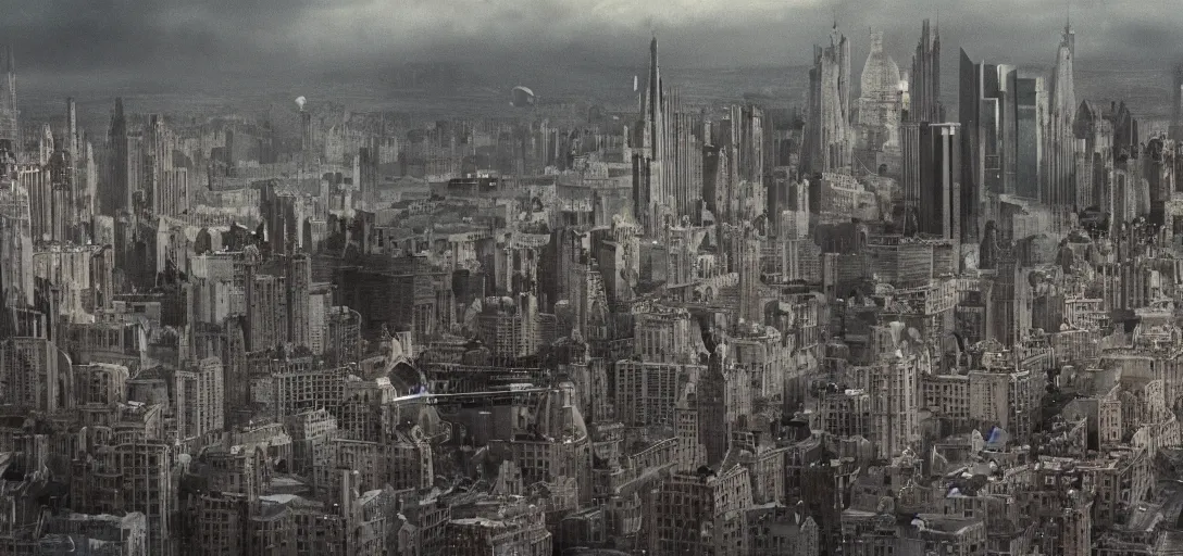 Image similar to very high resolution image from a new movie. a beautiful city landscape, alien invasion. 2 4 mm, photorealistic, photography, directed by stanley kubrick