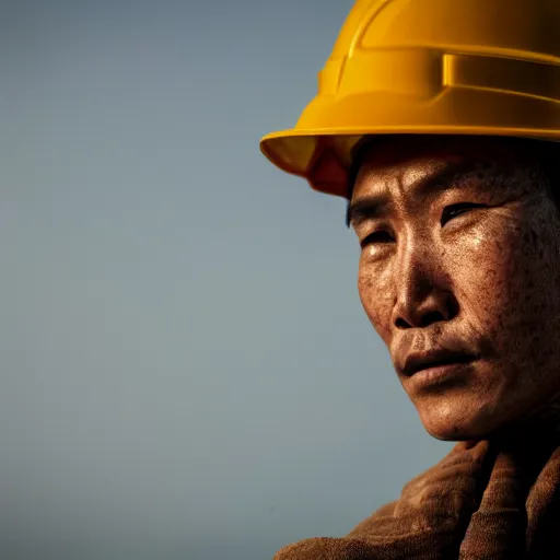 Prompt: a dramatic portrait of worker from asia, cinematic lighting