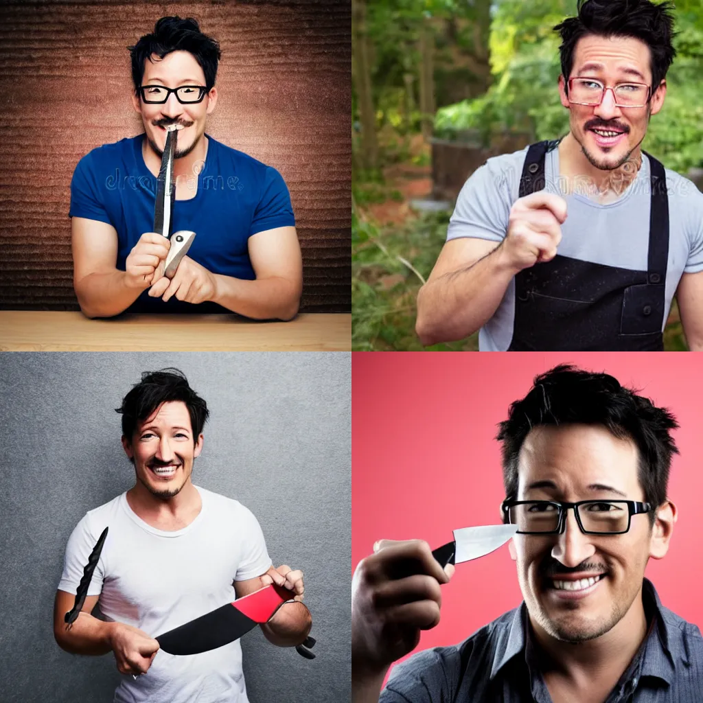 Prompt: Markiplier with a knife, stock photo