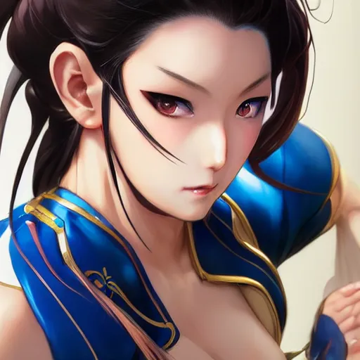 Image similar to A semi realistic anime portrait of Chun li, by Stanley Artgerm Lau, WLOP, Rossdraws, James Jean, Andrei Riabovitchev, Marc Simonetti, and Sakimichan, tranding on artstation, SFW version