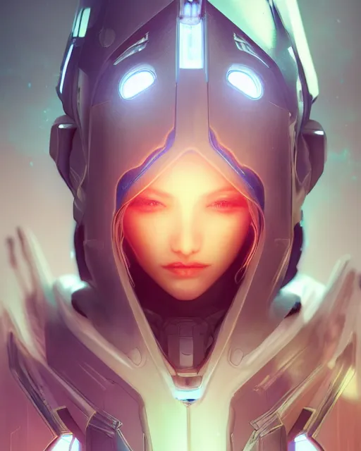 Image similar to perfect android girl on a mothership, warframe armor, beautiful face, scifi, futuristic, galaxy, nebula, raytracing, dreamy, long white hair, blue cyborg eyes, sharp focus, cinematic lighting, highly detailed, artstation, divine, by gauthier leblanc, kazuya takahashi, huifeng huang