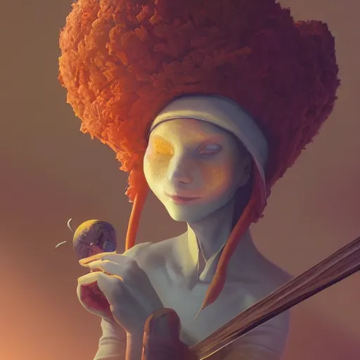 Image similar to anthropomorphic carrot, highly detailed vfx portrait, unreal engine, greg rutkowski, loish, rhads, caspar david friedrich, makoto shinkai and lois van baarle, ilya kuvshinov, rossdraws, elegent, tom bagshaw, alphonse mucha, global illumination, detailed and intricate environment.