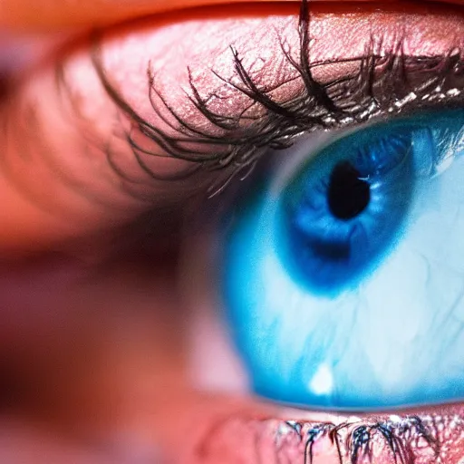 Prompt: close up of a human eye blue photo realistic reflecting