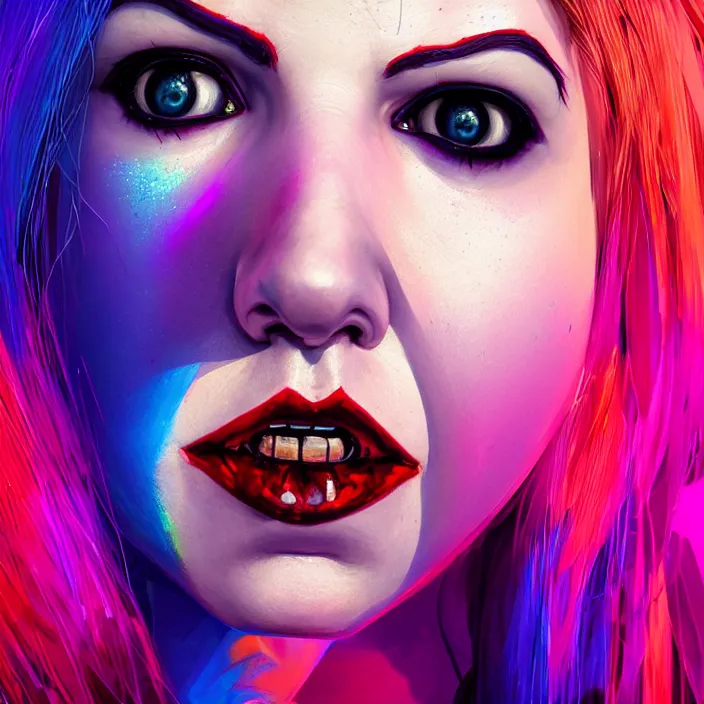 Image similar to portrait of Anna Kendrick as harley quinn. intricate abstract. intricate artwork. by Tooth Wu, wlop, beeple, dan mumford. octane render, trending on artstation, greg rutkowski very coherent symmetrical artwork. cinematic, hyper realism, high detail, octane render, 8k, iridescent accents