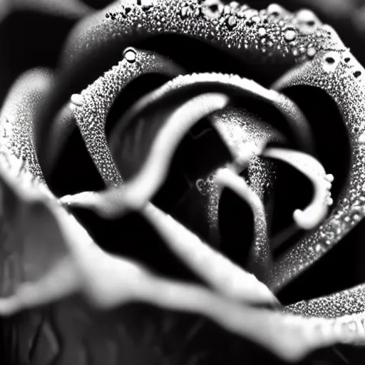 Image similar to award - winning macro of a beautiful black rose made of glowing molten magma