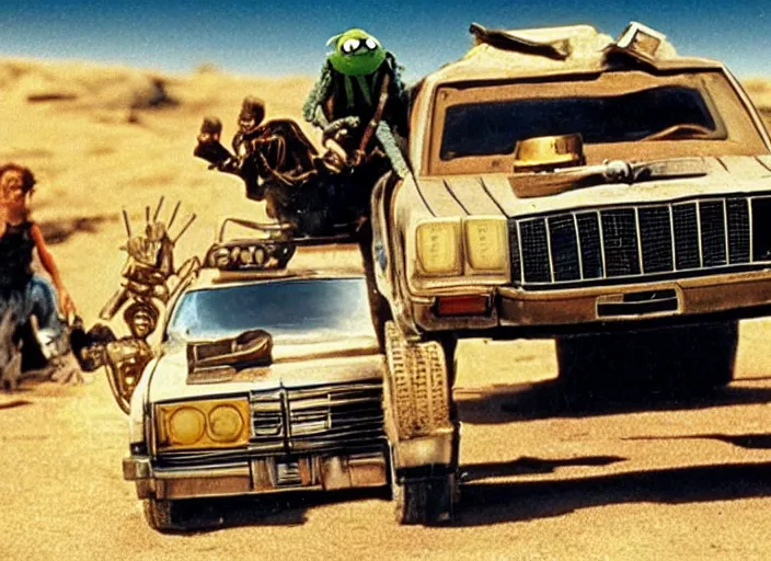 Image similar to El Camino scene from the 1979 science fiction film Muppet Mad Max