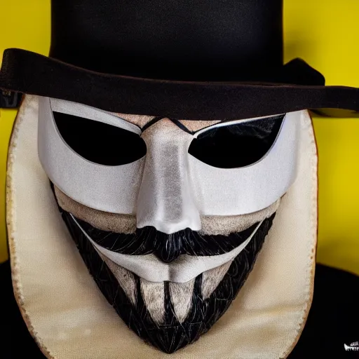 Image similar to australian man in the style of guy fawkes mask, professional cosplay, cinematic, key light, 4 k, 8 k, photorealistic, ultra realistic, hyperrealistic, funny