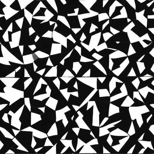 Image similar to lots and lots of black and white tessellating African wild dogs by Escher