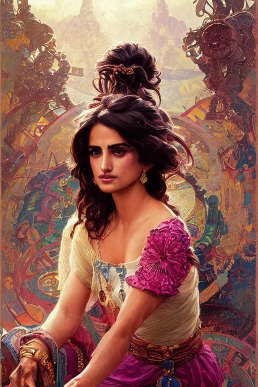 Prompt: young Penelope Cruz portrait, Aztec fantasy, elegant, intricate, by Stanley Artgerm Lau, greg rutkowski, thomas kindkade, alphonse mucha, loish, norman Rockwell