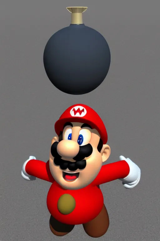 Prompt: a 3 d model of a king bob - omb found in the game files of super mario galaxy