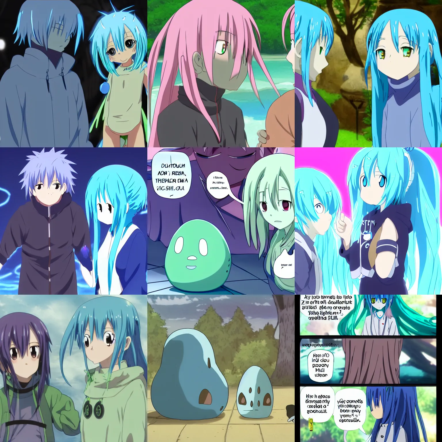 Prompt: rimuru talking to rigurd, two people, anatomically correct, reincarnated as a slime, absurd res, 4 k