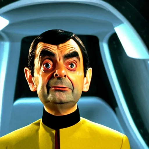 Prompt: film still of mr. bean in star trek, 4 k,