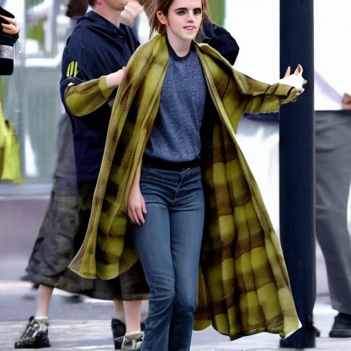 Prompt: Emma Watson hiding underneath an invisibility cloak