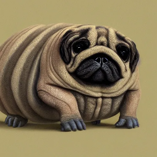 Image similar to A tardigrade with the eyes and mouth of a pug, national geographic-file-photograph, paywall-content, premium-award-winning, trending on artstation