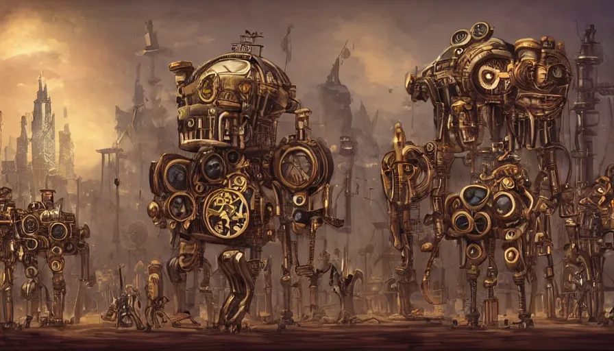 Image similar to steampunk robots civilization