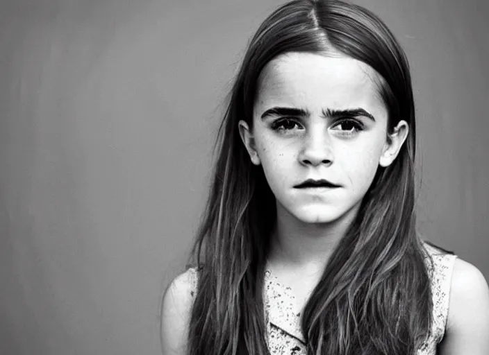 Image similar to professional fine detailed photo portrait of young emma watson from makhachkala, dagestan. kid emma watson in the postsoviet suburbia, iphone photo, instagram, black and white - - cfg _ scale 7