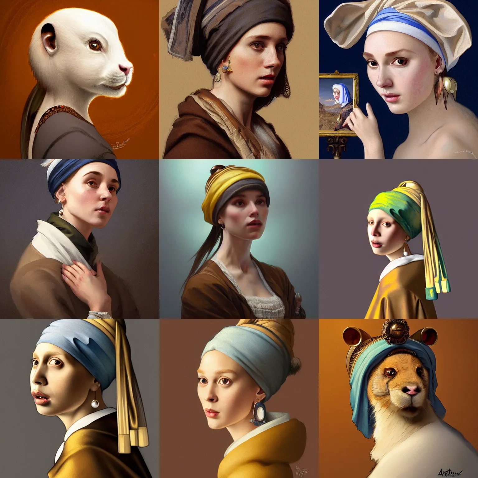 Prompt: beautiful illustration of anthropomorphic Gopher with a Pearl Earring, highly detailed, digital painting, artstation, concept art, sharp focus, illustration, art by artgerm and greg rutkowski and alphonse mucha