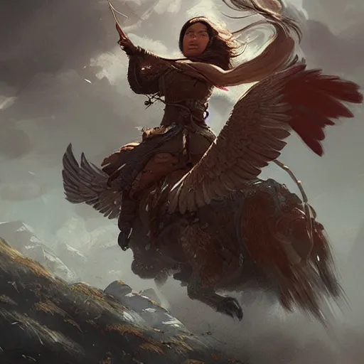 Image similar to asian woman holding an eagle on a horse chasing a wolf, greg rutkowski, fantasy, intricate, elegant, highly detailed, digital painting, artstation, concept art, long shot, cinematic lighting