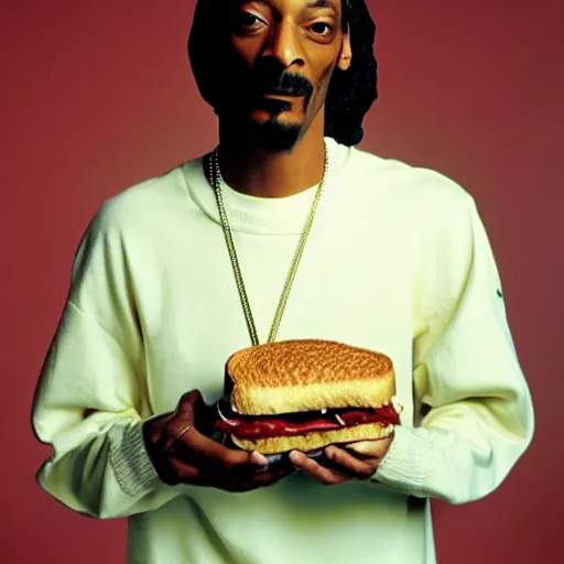 Prompt: Snoop Dogg holding a ham sandwich for a 1990s sitcom tv show, Studio Photograph, portrait, C 12.0