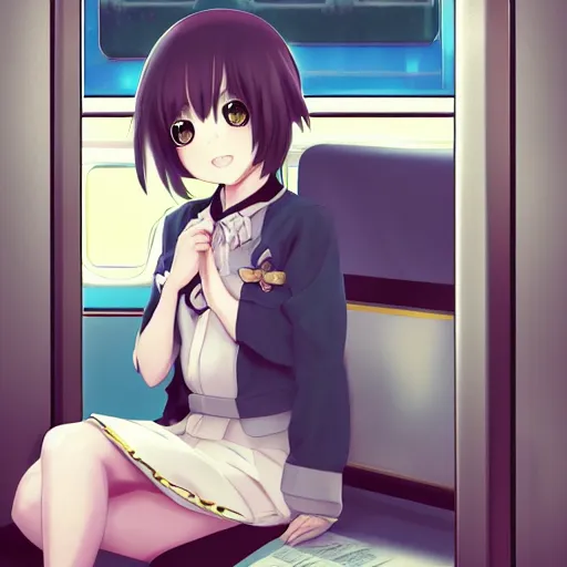 Image similar to portrait of the lone girl sitting in train carriage, anime fantasy illustration by tomoyuki yamasaki, kyoto studio, madhouse, ufotable, trending on artstation