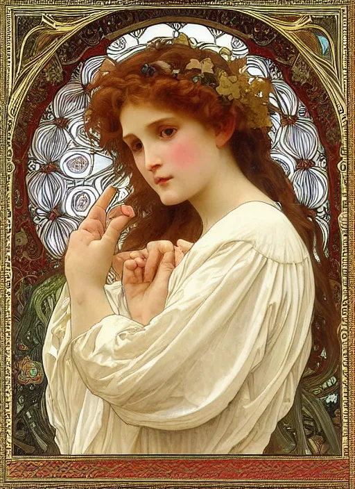 Image similar to portrait of a beautiful angel, intricate, elegant, highly detailed by alphonse mucha and william - adolphe bouguereau