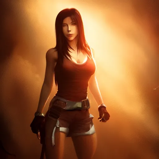 Prompt: Tifa Lockhart portrait, atmospheric lighting, painted, intricate, volumetric lighting, beautiful, rich deep colors masterpiece, golden hour, sharp focus, ultra detailed, by Leesha Hannigan, Ross Tran, Thierry Doizon, Kai Carpenter,Ignacio Fernández Ríos