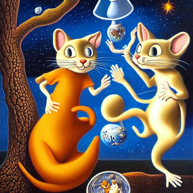 Prompt: an oil on canvas portrait painting of tom & jerry, surrealism, surrealist, cosmic horror, rob gonsalves, high detail