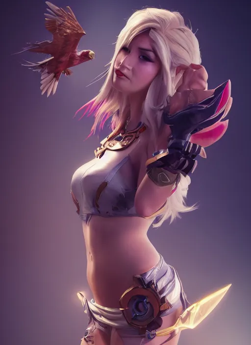 Prompt: quinn, from league of legends, with a falcon landing on her hand, au naturel, hyper detailed, digital art, trending in artstation, cinematic lighting, studio quality, smooth render, unreal engine 5 rendered, octane rendered, art style by klimt and nixeu and ian sprigger and wlop and krenz cushart