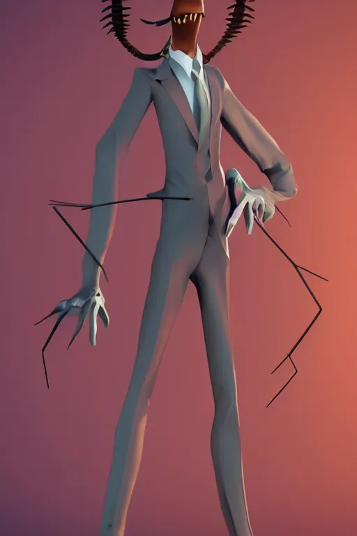 Prompt: full body shot of a thin anthropomorphic cockroach wearing a suit with a tie, with long antennae, best of artstation, backlighting, 8k, hyper detail illustration, symmetrical, correct proportions, 3d render