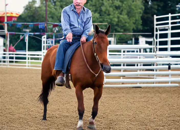 Prompt: photo still of charles bronson at the county fair!!!!!!!! at age 5 6 years old 5 6 years of age!!!!!!!! riding a small pony, 8 k, 8 5 mm f 1. 8, studio lighting, rim light, right side key light