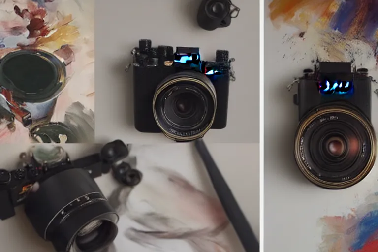 Prompt: beautiful painting of a sony alpha camera, painting by 5 0 s commercial painting, nice studio lighting, smooth tiny details, soft and clear shadows, low contrast, perfect