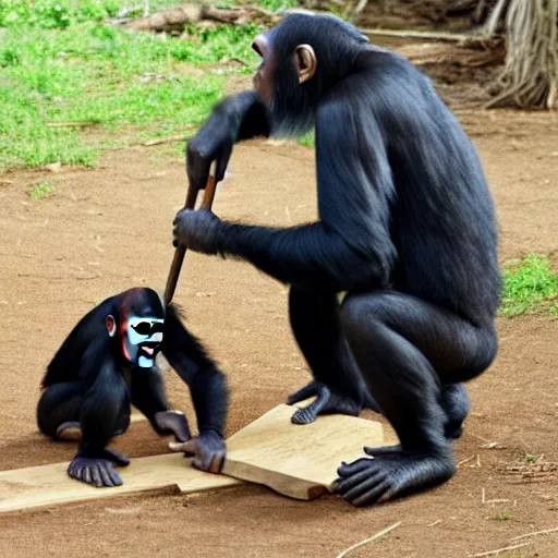 Image similar to chimpanzee building a chair out of wood