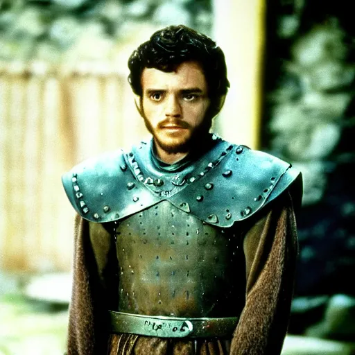 Prompt: still from old 70's movie Game of Thrones (1972) actor playing Robb Stark