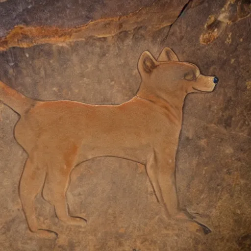 Prompt: ancient cave painting of a shiba inu