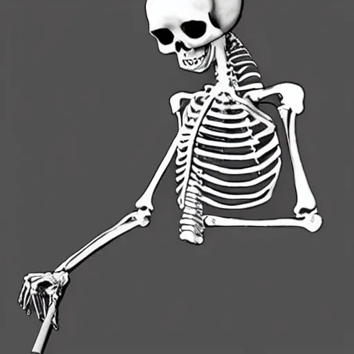 Image similar to skeleton smokin a cig, black background, noir style