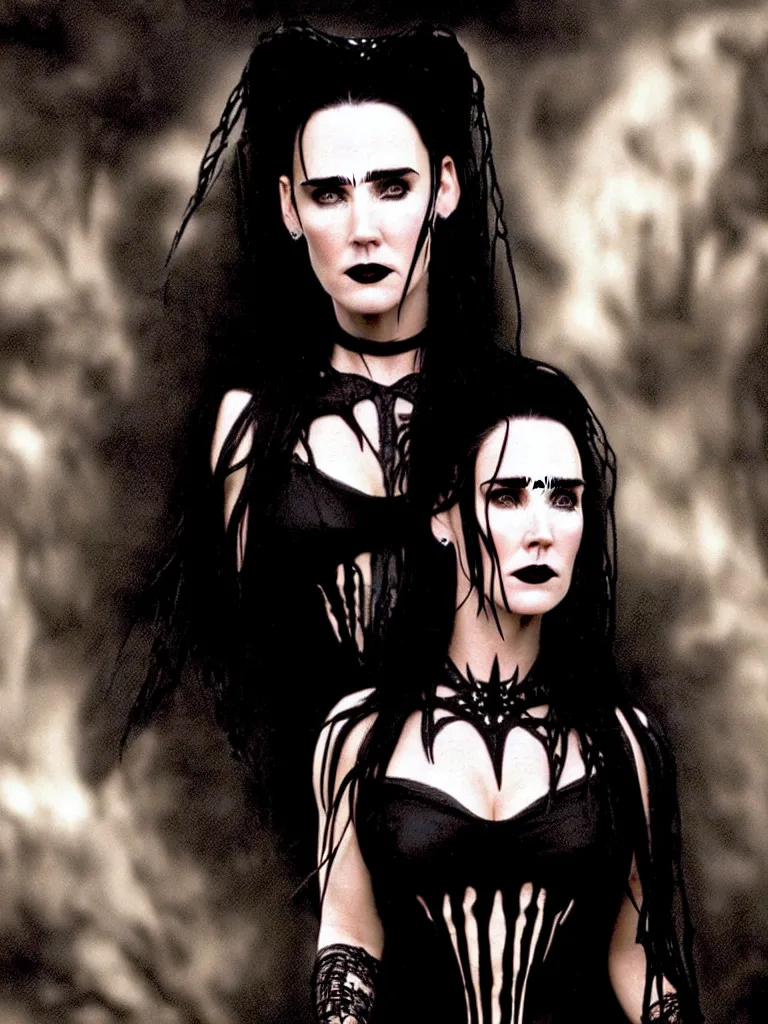 Prompt: a beautiful portrait of jennifer connelly as a goth goddess, dark art