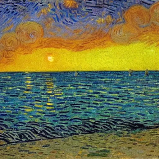 Image similar to a beautiful sunset in a yucatan beach by van gogh