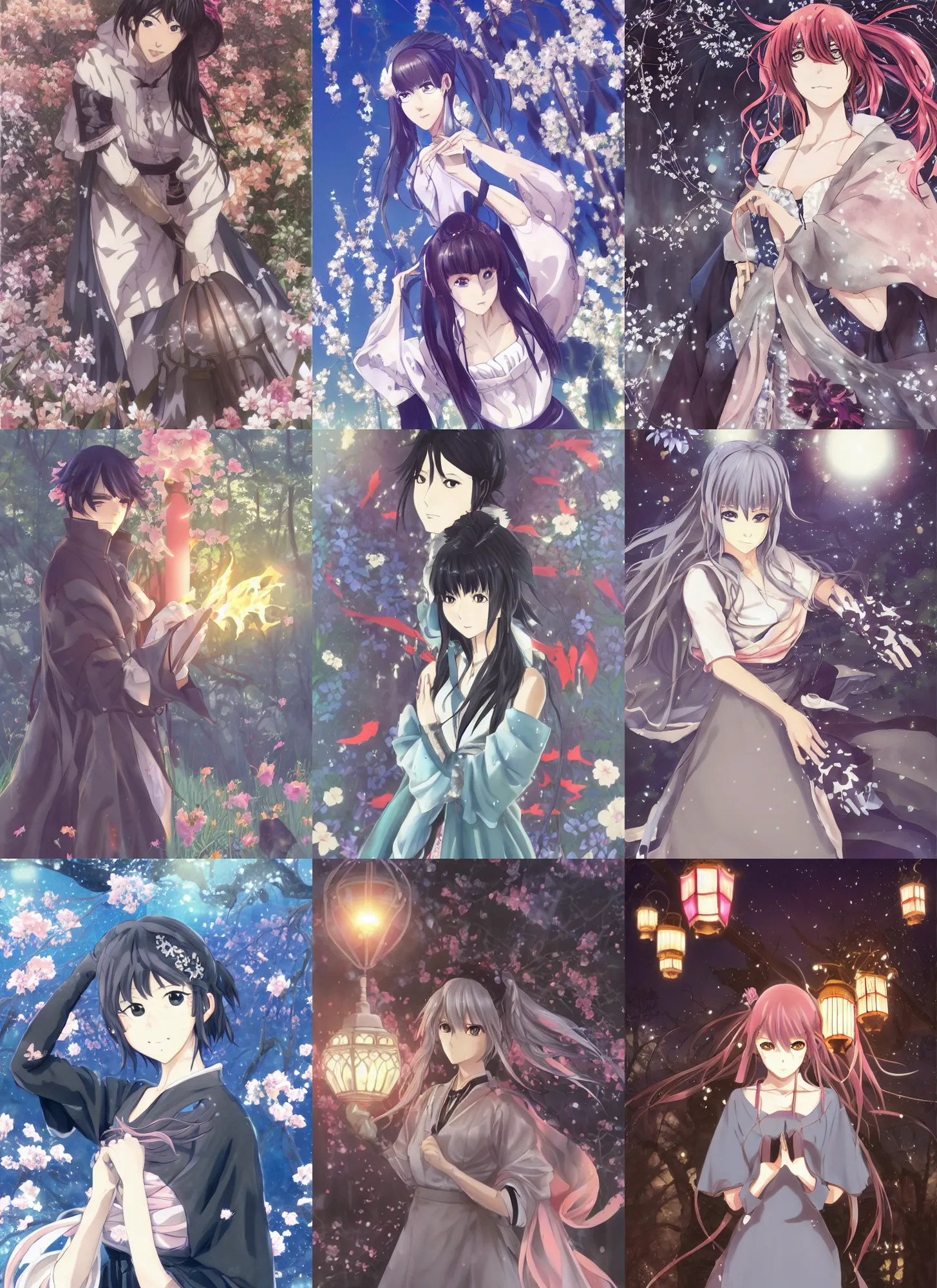 Prompt: beautiful anime art by Makoto Shinkai, 1girl :d animal_print bangs black_gloves blush bridal_gauntlets butterfly_print cowboy_shot festival fire_emblem fire_emblem:_radiant_dawn fire_emblem_heroes gloves grey_hair japaneseclothes kimono kura(okura_eekura) lantern lantern_festival light_rays long_hair longsleeves micaiah(fire_emblem) obi official_alternate_costume paper_lantern red_kimono sash single_bridal_gauntlet sky_lantern smile solo summer_festival wide_sleeves yellow_eyes yukata rating:g