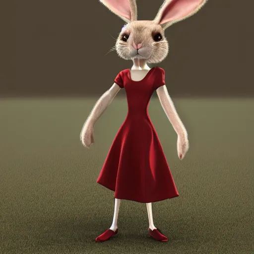 Prompt: beautiful fit female anthropomorphic rabbit wearing dress, full body, ultra realistic, vray, 5 5 mm