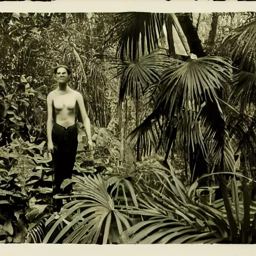 Image similar to a rizom lost film footage of a ( ( ( ( ( ( ( ( object ) ) ) ) ) ) ) ) in the middle of the tropical jungle / tropicalism / tropicalism / tropicalism / film still / cinematic / enhanced / 1 9 2 0 s / black and white / grain