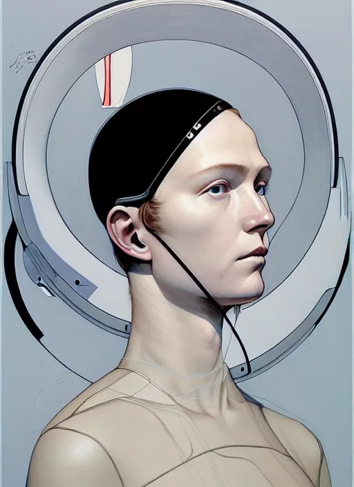 Image similar to artwork by james jean and Phil noto; a close up on the face of a beautiful man and woman in a future space suit; wearing futuristic astronaut helmet; highly detailed; pretty eyes; circular black pupils; artwork by james jean and Phil noto