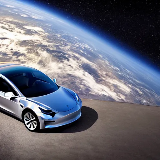 Prompt: tesla model 3 in space