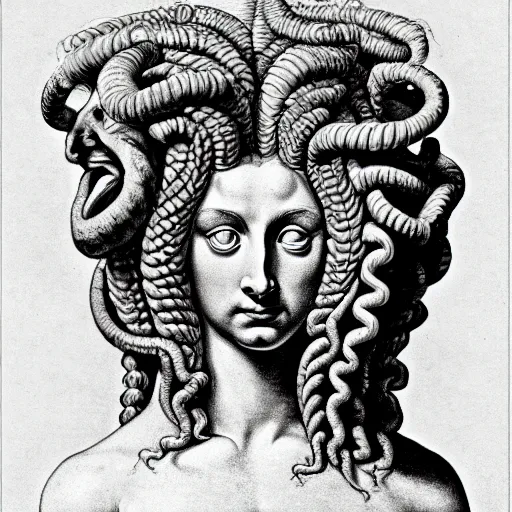 Prompt: portrait of the gorgon medusa, drawing, highly detailed, - h 7 0 4, upscaled