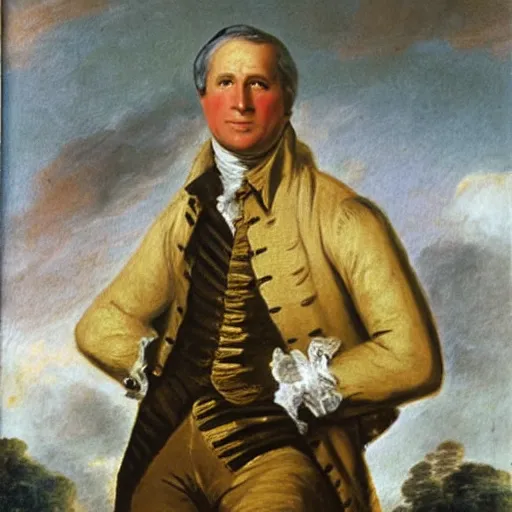 Image similar to 1 8 th century colonial - era oil painting of chevy chase, by george romney, by mather brown, by thomas gainsborough