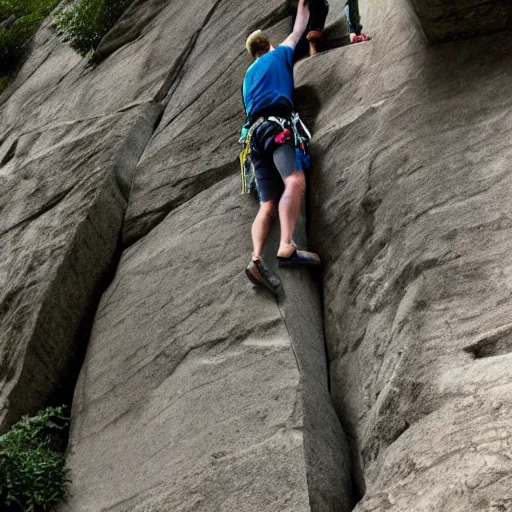 Prompt: two men rock climbing, photorealistic