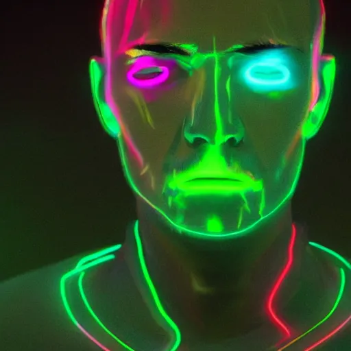 Image similar to human portrait made out of neon rain, handsome, epic detail, rendered in octane, unreal engine