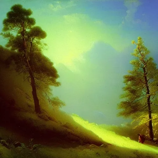 Image similar to aivazovsky's painting. forest landscape. oil on canvas, a masterpiece in the style of aivazovsky.