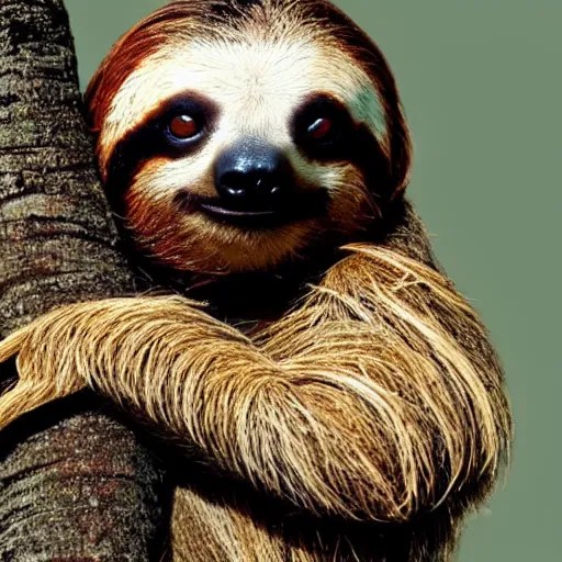 Prompt: a sloth with tiger stripes and a big red beard