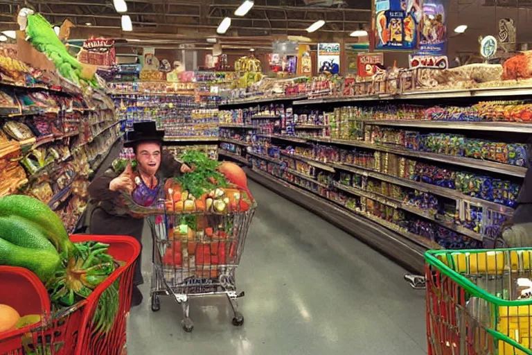 Image similar to grocery store iphone photograph with monkeybone, scene from monkeybone 2001